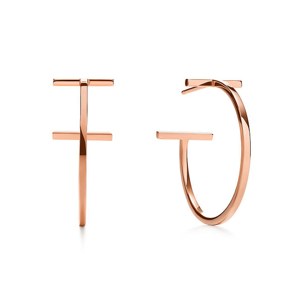 Tiffany Inspired Tiffany T Hoop Earrings in Rose Gold, medium. - TIF100100136