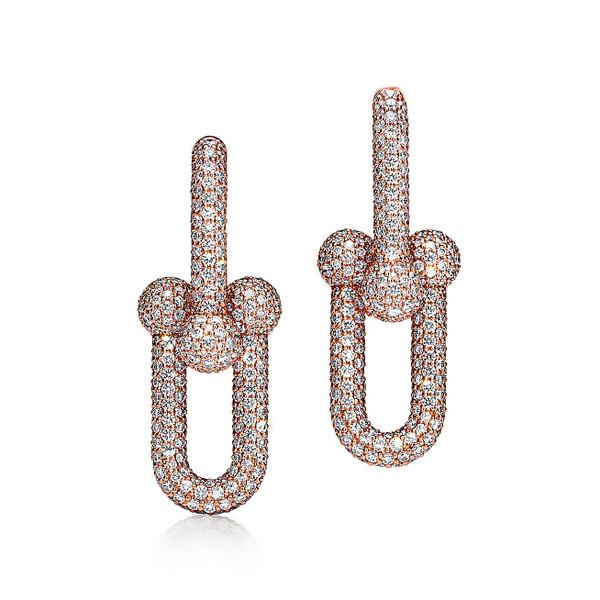 Tiffany Inspired Tiffany HardWear Large Link Earrings in Rose Gold with Pavé Diamonds - TIF100100184