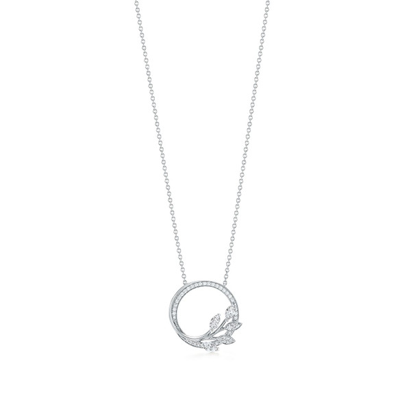 Tiffany Inspired Tiffany Victoria® diamond vine circle pendant in platinum, small. - TIF100100312