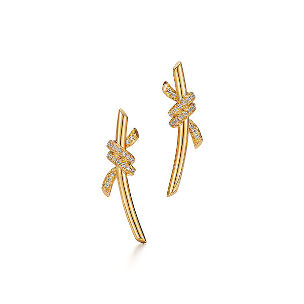 Tiffany Inspired Tiffany Knot Earrings in Yellow Gold with Diamonds - TIF100100076