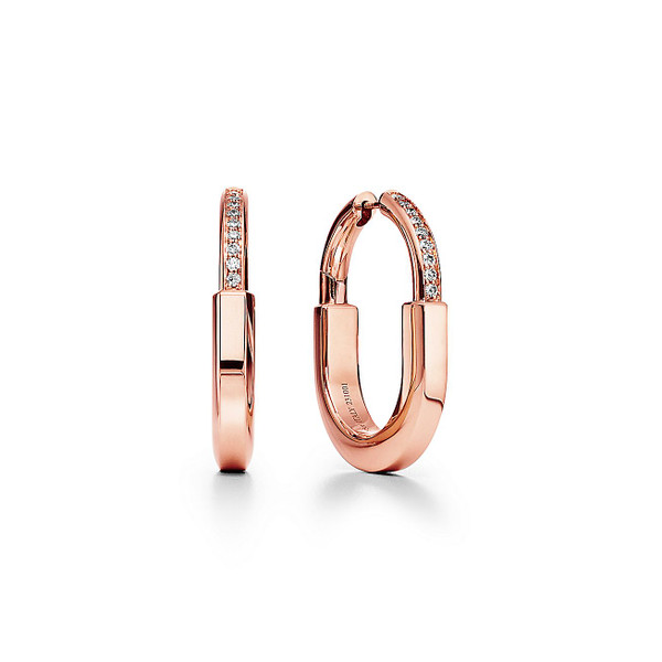 Tiffany Inspired Tiffany Lock Earrings in Rose Gold with Diamonds, Medium - TIF100100109
