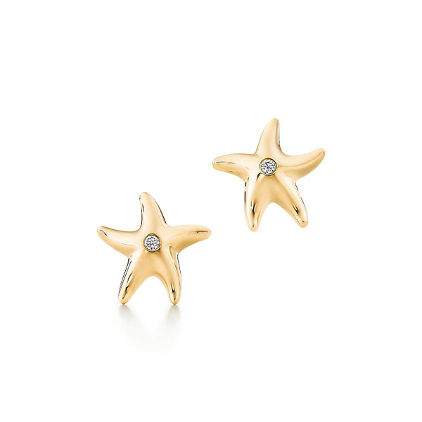 Tiffany Inspired Elsa Peretti® Starfish earrings with diamonds in 18k gold. - TIF100100207