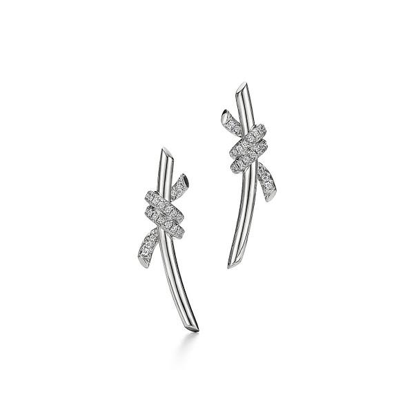 Tiffany Inspired Tiffany Knot Earrings in White Gold with Diamonds - TIF100100126