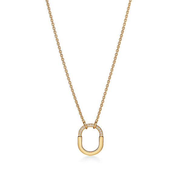 Tiffany Inspired Tiffany Lock Small Pendant in Yellow Gold with Diamonds - TIF100100301
