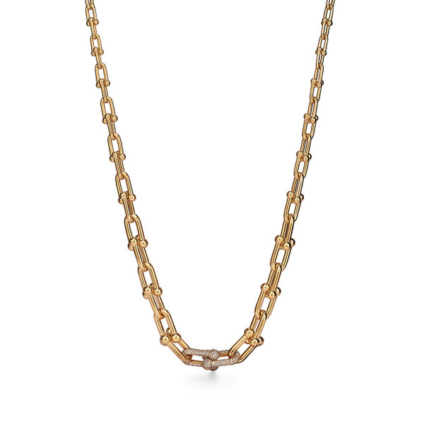 Tiffany Inspired Tiffany HardWear Graduated Link Necklace in Yellow Gold with Pavé Diamonds - TIF100100318