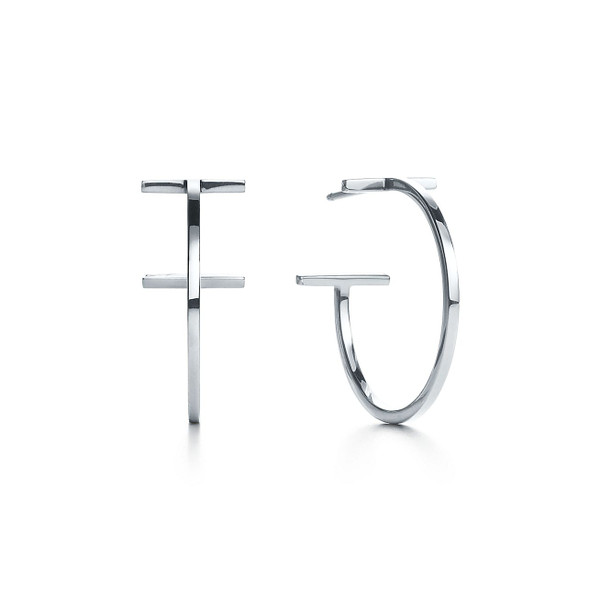 Tiffany Inspired Tiffany T hoop earrings in 18k white gold, medium. - TIF100100097