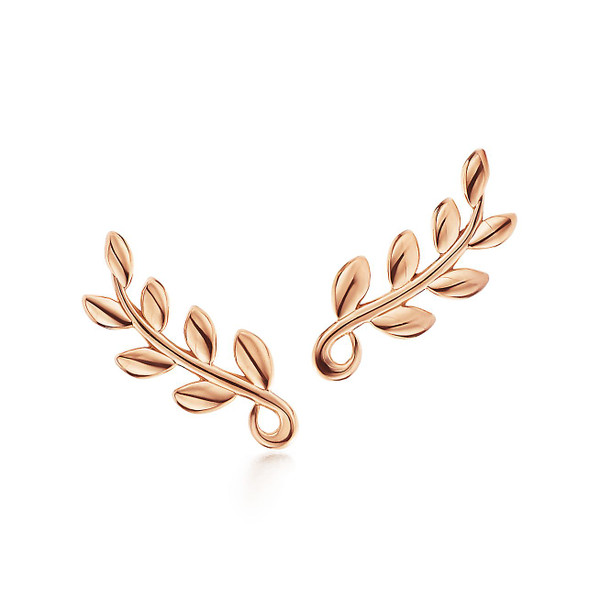 Tiffany Inspired Paloma Picasso® Olive Leaf climber earrings in 18k rose gold. - TIF100100229