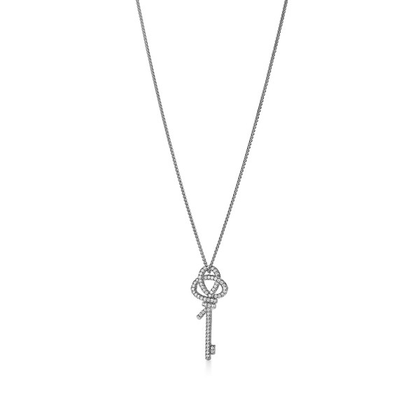 Tiffany Inspired Tiffany Knot Large Key Pendant in Platinum with Diamonds - TIF100100321