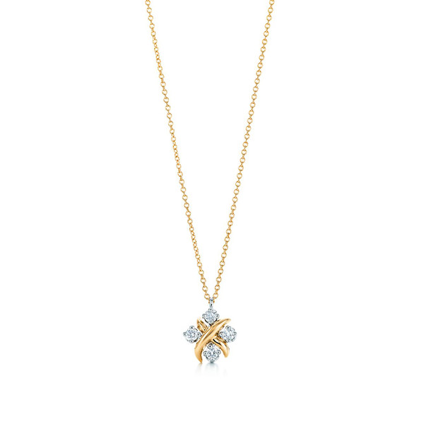 Tiffany Inspired Jean Schlumberger by Tiffany Lynn pendant in 18k gold with diamonds in platinum. - TIF100100244