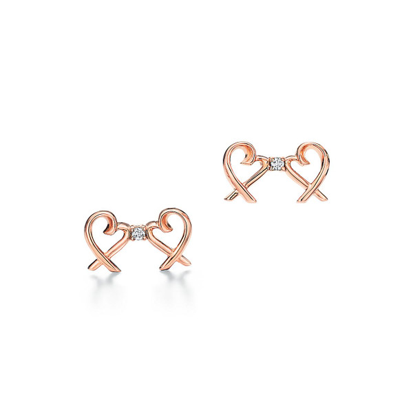 Tiffany Inspired Paloma Picasso® Double Loving Heart earrings in 18k rose gold with diamonds. - TIF100100150