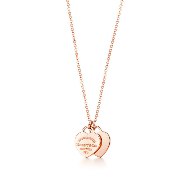 Tiffany Inspired Return to Tiffany® Double Heart Tag Pendant in Rose Gold, Mini - TIF100100360