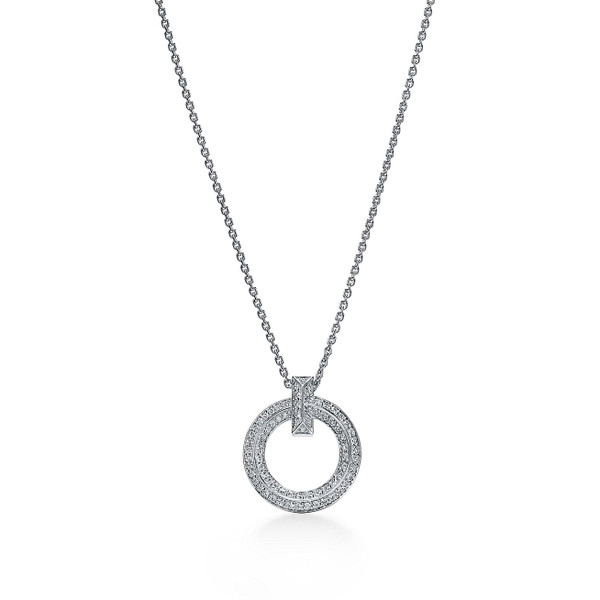 Tiffany Inspired Tiffany T T1 Circle Pendant in White Gold with Pavé Diamonds - TIF100100309