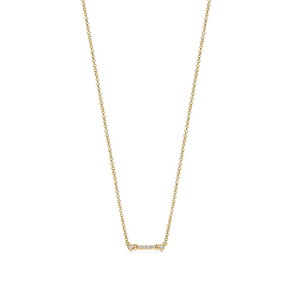 Tiffany Inspired Tiffany Fleur de Lis key bar pendant in 18k gold with diamonds. - TIF100100332