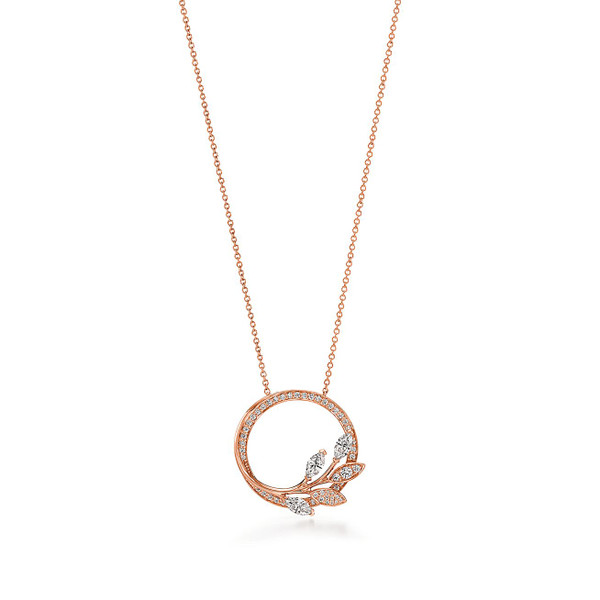 Tiffany Inspired Tiffany Victoria® diamond vine circle pendant in 18k rose gold, large. - TIF100100393