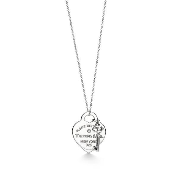 Tiffany Inspired Return to Tiffany® Heart Tag and Key Necklace in Silver with a Diamond, Medium - TIF100100379