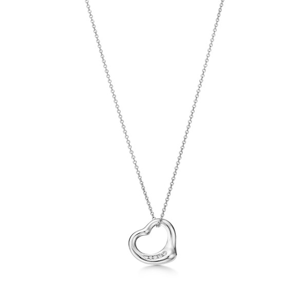 Tiffany Inspired Elsa Peretti® Open Heart pendant in sterling silver with diamonds. - TIF100100490