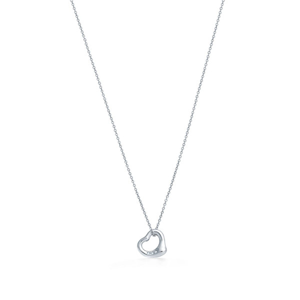 Tiffany Inspired Elsa Peretti® Open Heart pendant in platinum with diamonds, 11 mm wide. - TIF100100474