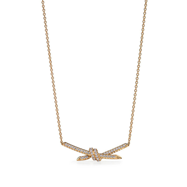 Tiffany Inspired Tiffany Knot Pendant in Yellow Gold with Diamonds - TIF100100349