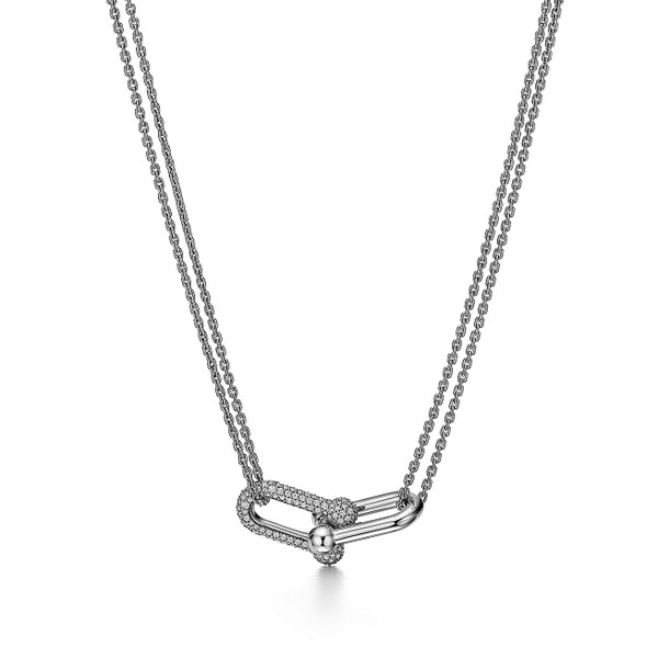 Tiffany Inspired Tiffany HardWear Large Double Link Pendant in White Gold with Pavé Diamonds - TIF100100507
