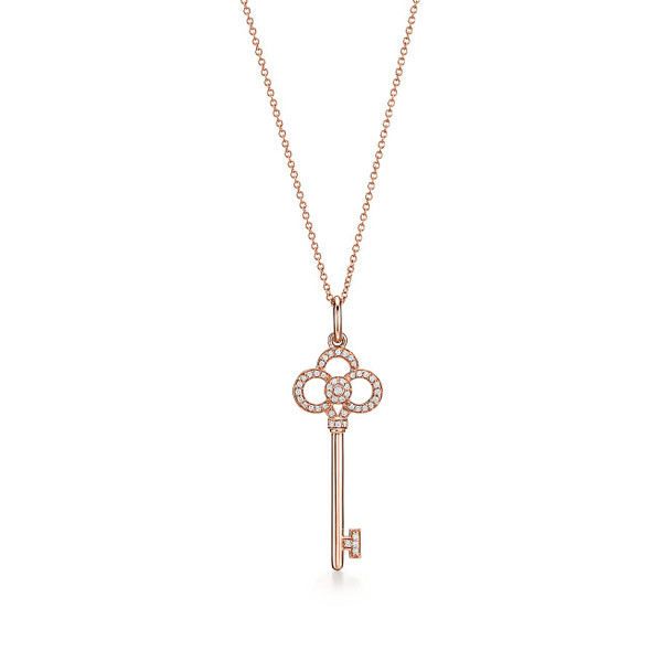 Tiffany Inspired Tiffany Keys Crown Key in Rose Gold with Diamonds, 1.5 - TIF100100427