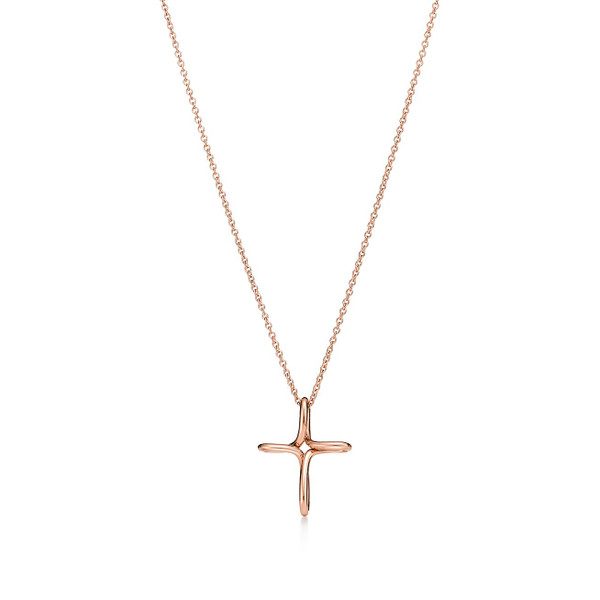 Tiffany Inspired Elsa Peretti® infinity cross pendant in 18k rose gold, small. - TIF100100397