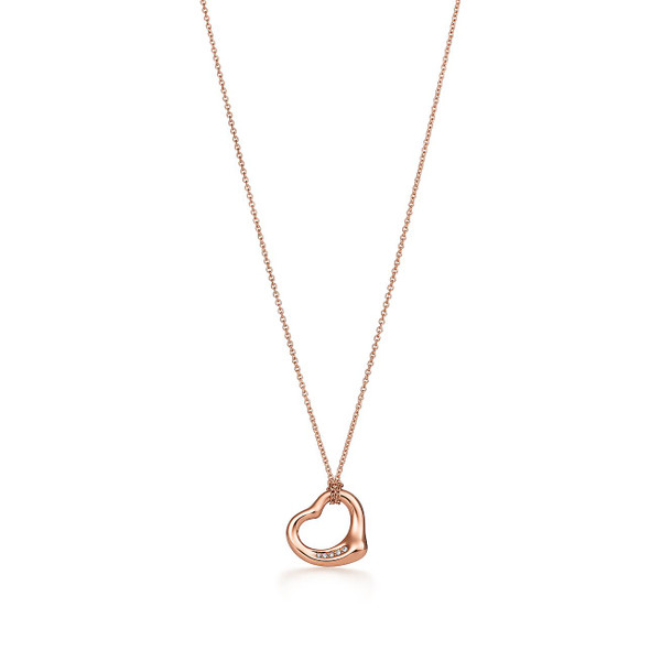 Tiffany Inspired Elsa Peretti® Open Heart pendant in 18k rose gold with diamonds. - TIF100100383