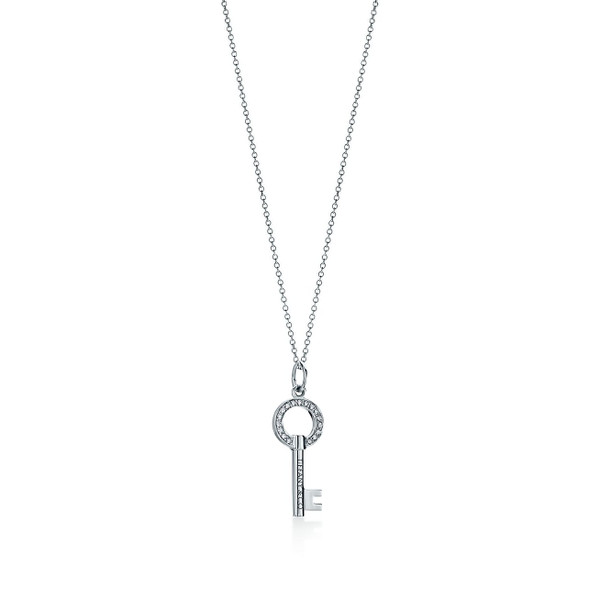 Tiffany Inspired Tiffany Keys modern keys open round key pendant in 18k white gold with diamonds. - TIF100100352