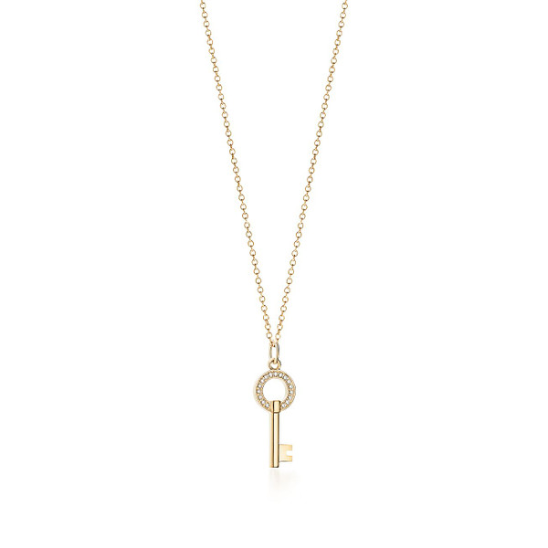 Tiffany Inspired Tiffany Keys modern keys open round key pendant in 18k gold with diamonds, mini. - TIF100100353