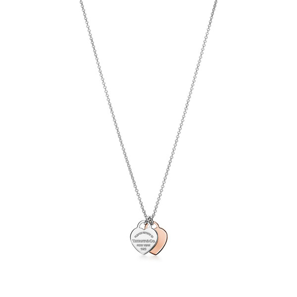 Tiffany Inspired Return to Tiffany® Double Heart Tag Pendant in Silver and Rose Gold, Mini - TIF100100354