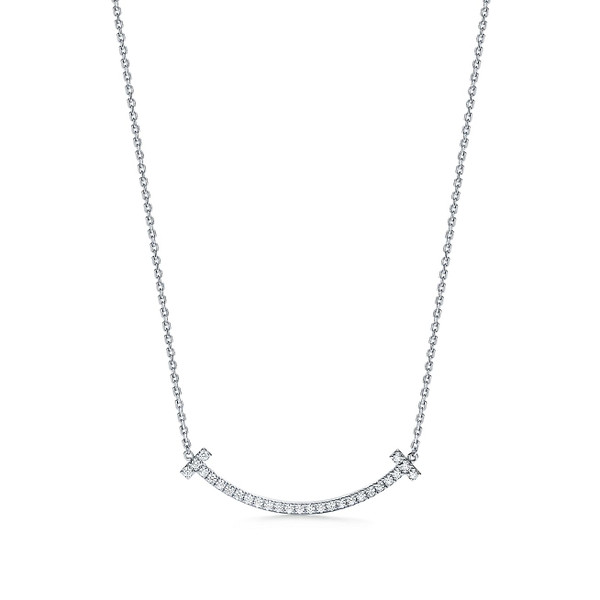 Tiffany Inspired Tiffany T Medium Smile Pendant in White Gold with Diamonds - TIF100100480