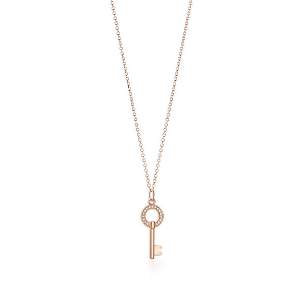 Tiffany Inspired Tiffany Keys modern keys open round key pendant in 18k rose gold with diamonds. - TIF100100515