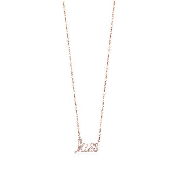 Tiffany Inspired Paloma's Graffiti kiss pendant in 18k rose gold with diamonds, mini. - TIF100100516