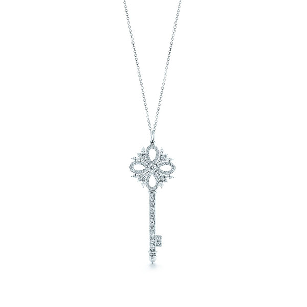 Tiffany Inspired Tiffany Keys Tiffany Victoria® key pendant in platinum with diamonds, medium. - TIF100100420