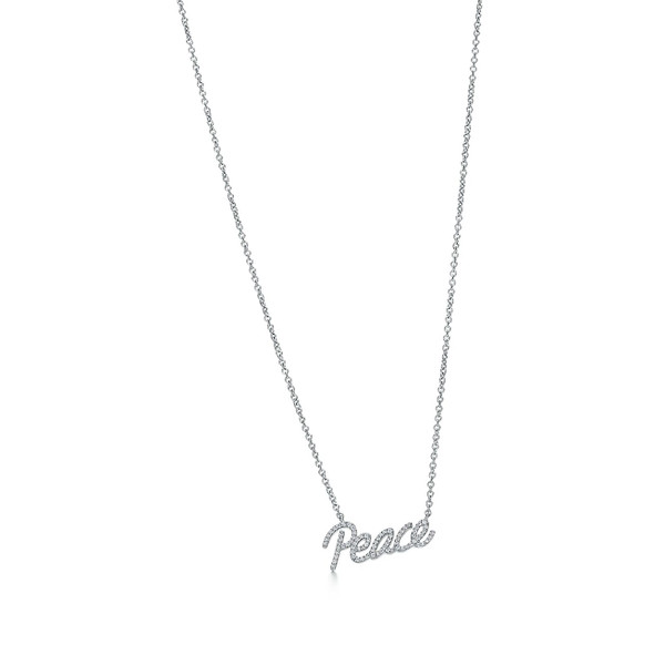 Tiffany Inspired Paloma's Graffiti peace pendant in 18k white gold with diamonds, mini. - TIF100100517
