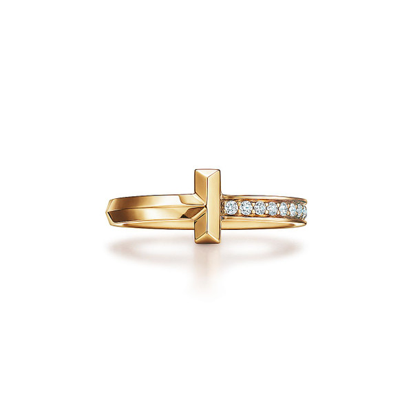 Tiffany Inspired Tiffany T T1 Ring in Yellow Gold with Diamonds - TIF100100550