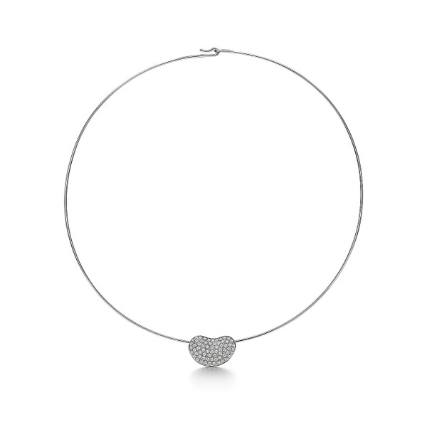 Tiffany Inspired Elsa Peretti® Bean® design Wire Necklace in Platinum with Pavé Diamonds, 20 mm - TIF100100390