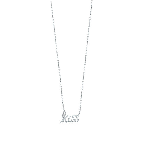Tiffany Inspired Paloma's Graffiti kiss pendant in 18k white gold with diamonds, mini. - TIF100100437
