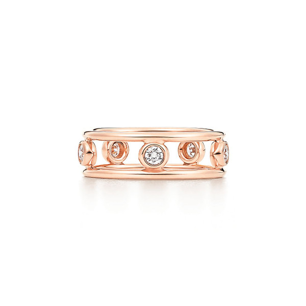 Tiffany Inspired Elsa Peretti® Diamonds by the Yard® ring in 18k rose gold with diamonds. - TIF100100696