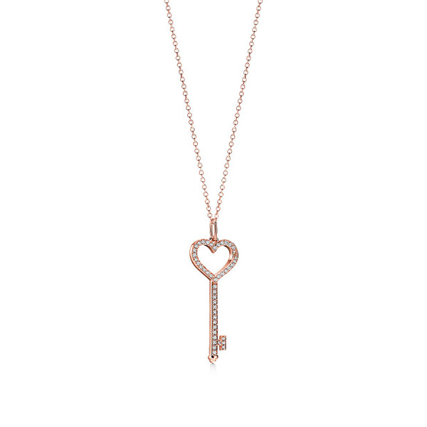 Tiffany Inspired Tiffany Keys Heart Key in Rose Gold with Diamonds, Small - TIF100100470
