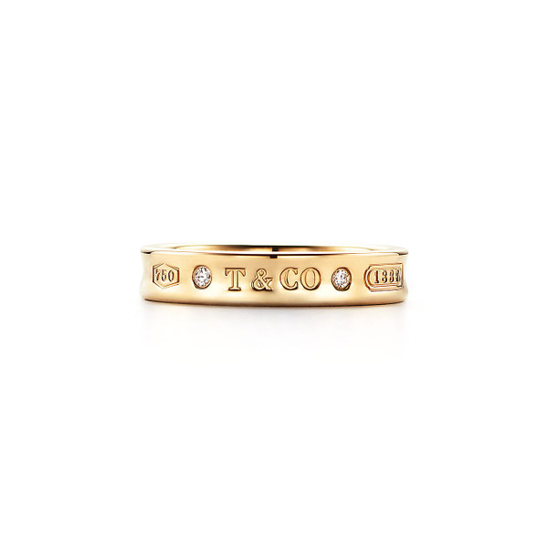 Tiffany Inspired Tiffany 1837® Ring in Yellow Gold with Diamonds, Narrow - TIF100100570