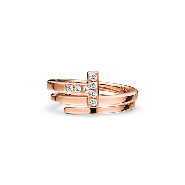 Tiffany Inspired Tiffany T diamond square wrap ring in 18k rose gold. - TIF100100717