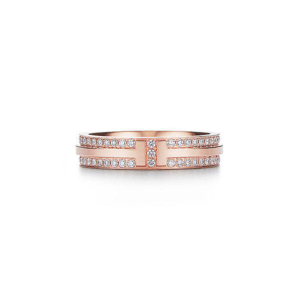 Tiffany Inspired Tiffany T Narrow Pavé Diamond Ring in Rose Gold - TIF100100734