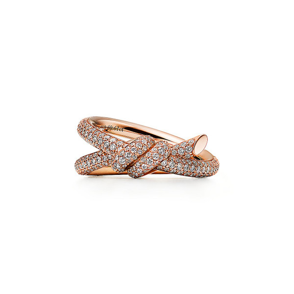Tiffany Inspired Tiffany Knot Double Row Ring in Rose Gold with Diamonds - TIF100100686