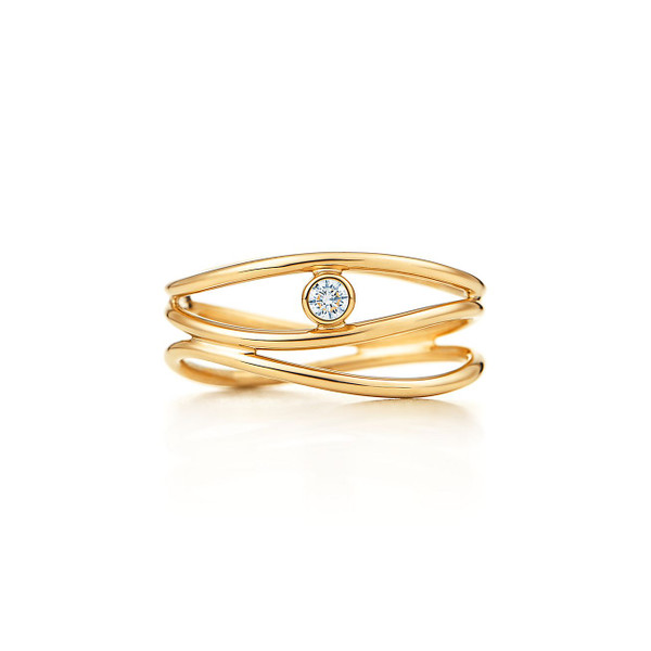 Tiffany Inspired Elsa Peretti® Wave three-row diamond ring in 18k gold. - TIF100100626