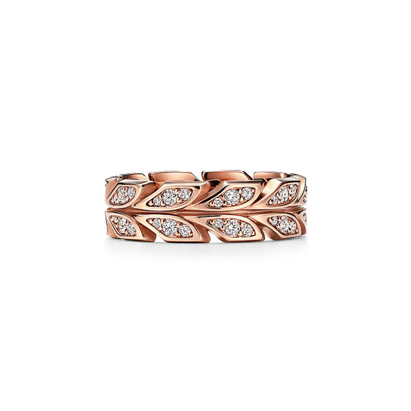Tiffany Inspired Tiffany Victoria® Vine Band Ring in Rose Gold with Diamonds, 6 mm Wide - TIF100100630
