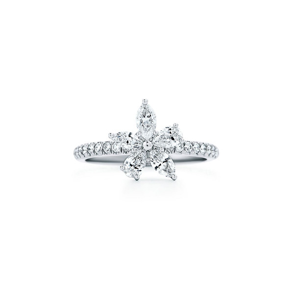 Tiffany Inspired Tiffany Victoria® mixed cluster ring in platinum with diamonds. - TIF100100672