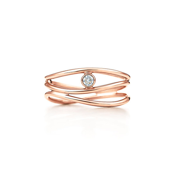 Tiffany Inspired Elsa Peretti® Wave three-row diamond ring in 18k rose gold. - TIF100100658