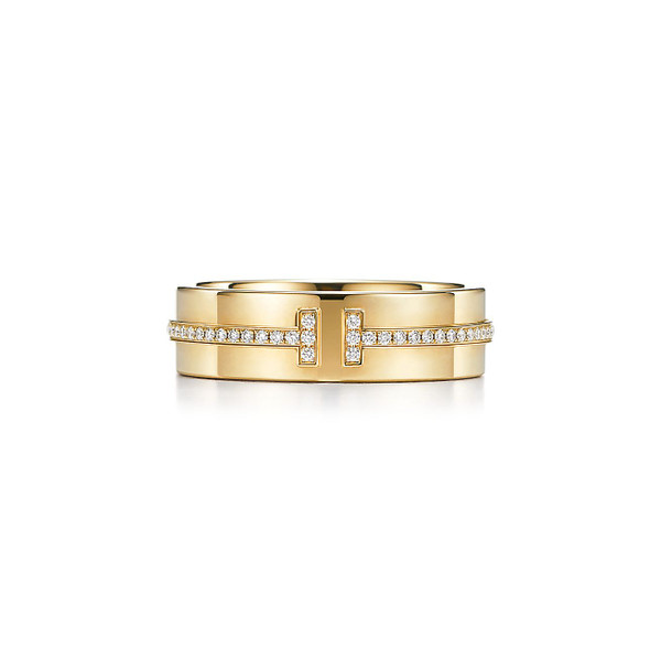 Tiffany Inspired Tiffany T Wide Diamond Ring in Yellow Gold - TIF100100710