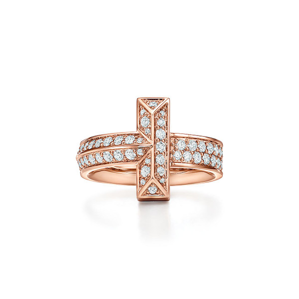 Tiffany Inspired Tiffany T T1 Ring in Rose Gold with Diamonds - TIF100100610
