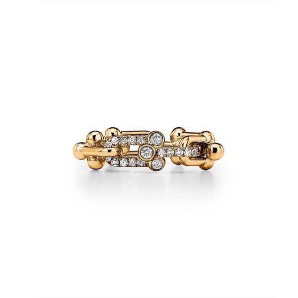 Tiffany Inspired Tiffany HardWear Small Link Ring in Yellow Gold with Diamonds - TIF100100677